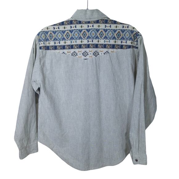 Vintage Panhandle Slim Southwestern Print Button Front Top Women's Blue - Picture 2 of 8
